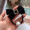 Lazo de Terciopelo Vintage Cuerda para el Cabello de Perlas Anillos para el Cabello de Tendón de Goma de Zirconia Cuadrada para Mujer Elegantes Accesorios para el Cabello de Cola de Caballo Negros