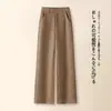 Pantalones de Lana de Pierna Ancha de Moda para Mujer Otoño/Invierno 2026 Engrosados Nuevos de Cintura Alta Adelgazantes para Viajar Suaves Cálidos Casuales