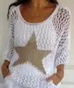 Suéter de Cinco Estrellas con Cuello Redondo de Estilo Europeo y Americano, Nuevo de Verano, Top Elegante de Siete Mangas para Mujer, Camisa para Aire Acondicionado