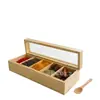 Caja de Especias Compartimentada de Madera con Tapa, Caja de Almacenamiento para Cocina, Caja de Condimentos de Madera de Pino, Caja de Madera de Almacenamiento Multicompartimento