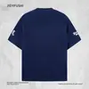 Camiseta Patchwork Bordada de Manga Curta para Homens, Tamanho Americano 29, Tendência de Verão Loose Sportswear Marca Gola Redonda Manga Meia Manga