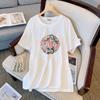 Política de deformação gordinha menina plus size feminina estilo nacional estampado camiseta de manga curta solta emagrecimento top 2024 Verão nova moda
