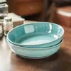 Tazón Grande Estilo Retro Tazón de Cerámica Azul Venta al por Mayor Vajilla Tazón Redondo Tazón para Platos del Hogar Tazón para Ensalada de Frutas Tazón Creativo para Sopa