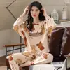 Pijama para Mujer Primavera y Otoño Nuevo Estilo Manga Larga Delgado Talla Grande Lindo Dibujo Animado Conjunto de Dos Piezas Casual Ropa para el Hogar Se Puede Usar Afuera