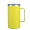 Caneca de 24oz com alça, para uso transfronteiriço, camada dupla a vácuo, pintura em spray plástica, aço inoxidável 304, isolada, para café, escritório