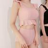 Traje de baño nuevo de Corea del Sur 2020, bikini sexy de cintura alta con volantes de color sólido dividido, traje de baño conservador para mujer