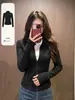 Nova Jaqueta de Lã com Gola Alta Feminina Cardigã Slim Fit Camada Interna Versátil para Esportes ao Ar Livre Camada Base Quente