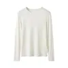 Camisa Básica Leve de Seda Modal para Mulheres, Top de Lã de Seda de Amora com Gola Redonda, Camiseta de Manga Longa com Gola Redonda, Camisa Levemente Transparente para Cobrir o Corpo para Mulheres