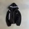 Sudadera tipo chaqueta con cremallera, manga larga, diseño a rayas bordado, estilo Y2K, sudadera con capucha retro, ropa urbana de moda