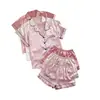Pijama de Cetim Russo Europeu e Americano para Mulheres, Cardigã de Outono e Inverno, Calça Longa de Manga Curta, Conjunto de Seis Peças para Casa