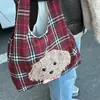 Otoño e Invierno Nuevo Estilo Coreano Bordado Cachorro Lindo Cuadros Bolso de Hombro Casual Estudiante Clase Bolso de Mano