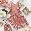 Bata de Noche Transfronteriza de Longitud Media con Lazo, Conjunto de Dos Piezas para Mujer, Camisón de Seda Helada, Ropa de Casa de Verano para Mujer en Stock