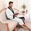 Amazon Ropa de Baño Casual de Felpa Espiga Americana Europea con Doble Bolsillo Bata de Baño Hotel Resort Cinturón de Corbata Bata Larga Ropa de Casa