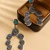 1 par de pendientes bohemios vintage de turquesa, pendientes exagerados de estilo étnico, pendientes de lujo ligero europeos y americanos para mujer