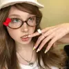 Subcultura Celebridad de Internet Espejo Lindo con Decoración de Lazo Gato Negro con Marco Estampado de Leopardo Gafas para Estilismo Sin Maquillaje Modernas