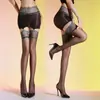 Vestido Ajustado Brillante con Ribete de Encaje de Camelia y Medias de Ligero, Conjunto de Atuendo Sexy Ultradelgado con Medias Negras Largas de Seda