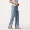 Jeans Masculino de Corte Reto com Apliques de Strass, Lavado, Comprimento Três Quartos, Modelagem Solta, Tendência em Sarja de Algodão, Modelo Novo 2026