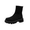 Botas Femininas de Malha Fly-Knit de Cano Curto para Comércio Exterior Transfronteiriço Outono e Inverno Novas Botas Femininas de Estação Independente Tamanho Grande Botas Meia Slip-On Atacado