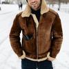 Abrigo de terciopelo de imitación de cuero para hombre, chaqueta cálida de invierno de estación europea, solapa grande gruesa, color de contraste, seis colores, siete yardas