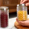 Frasco Sellado de Vidrio Diamante Frasco de Almacenamiento de Granos de Cocina Patrón Cuadrado Frasco de Almacenamiento de Dulces Nueces Snacks para el Hogar Al por Mayor