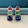 Brincos Atacado Comércio Exterior Transfronteiriço Europeu e Americano Retro Diamante Colorido Quadrado Geométrico Simples Brincos de Strass Brincos para Festa de Jantar Atacado