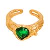 Novo chinês retro esmeralda pedra de vidro anel de abertura titânio aço 18k ouro não-desbotamento nicho joias design para as mulheres