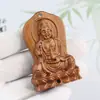 Pêssego Natural Madeira Três-Dimensional Esculpido Guanyin Placa de Madeira Pingente DIY Acessórios de Pingente Artesanato em Madeira Placa de Buda Esculpida
