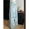 Comercio transfronterizo jeans de mezclilla azul claro para mujeres petite bigotes de gato estilo nuevo buena caída pierna recta pierna ancha pantalones un metro sueltos división