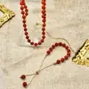 Conjunto de colar e pulseira de contas vermelhas de alta qualidade retrô, para combinar com tudo, corrente de suéter com contas, corrente para clavícula, corrente de cobre, transfronteiriço europeu e americano