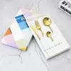 Talheres de Aço Inoxidável 304 Branco Dourado Estilo Escandinavo Faca, Garfo e Colher Quatro Peças Escovado Estilo Português Mesmo Estilo Talheres Ocidentais