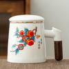 Taza de cerámica creativa para oficina, taza con asa de madera de moda nacional, taza de té de aspecto elegante para el hogar, taza de té con separación, regalo de apertura