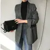 Chaqueta blazer de otoño temprano, chic coreana, retro, simple, a cuadros, con solapa, de dos botones, holgada, con doble bolsillo, de manga larga, para mujer