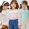 Roupas Infantis Coreanas 2023 Camiseta de manga comprida da Primavera Esticar Algodão Renda Ruffle Collar Pullover da Menina