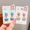 Estilo océano cola de sirena concha estrella de mar aretes para niños sin perforación orejas niñas colgante de perla a prueba de dolor lindos aretes