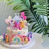 Unicórnio Arco-Íris Desenho Animado Pônei Pastel Decoração de Bolo de Aniversário Acrílico Circo Topper para Assar