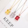 AliExpress Venta Caliente Collar con Colgante de Zircón Rectangular para Mujer Imitación de Gema Colgante Cadena Clavicular Joyería Diamante Rojo Amarillo Blanco