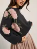 Suéter de Punto Jacquard Floral Nuevo Otoño/Invierno 2026 para Mujer, Estilo Coreano Holgado Casual Estilo Perezoso