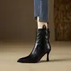 2025 Nuevas Botas de Tacón de Aguja de Punta Fina de Gama Alta para Otoño e Invierno Tacones Altos Piel Genuina Botines Cortos Elegantes Botines Franceses Bajos para Tobillo para Mujer