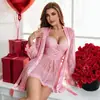Comercio Electrónico Transfronterizo 2026 Amazon Nuevo Conjunto de Dos Piezas de Malla con Bata de Encaje Lencería Sexy para Mujer