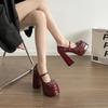 Zapatos de plataforma de tacón alto para mujer, primavera y verano, nueva moda, impermeables, de piel, de nicho, color liso, tacones gruesos, no cansan los pies, tacones altos