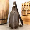 Bolsa de Peito Esportiva Retro em Couro Genuíno, Bolsa Transversal Diária Casual Portátil em Couro Crazy Horse, Mochila Pequena de Viagem, Coleção de Bolsas de Peito