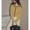 Suéter de Tricô Patchwork Chaochao Amarelo Marinho com Gola para Mulheres 2026 Outono de Alta Qualidade Elegante Casual Manga Longa Grosso