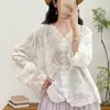 Cardigã feminino de manga longa, crochê bordado, blusa fina, estilo vintage, top solto e modelador