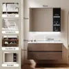 Gabinete de Lavabo Combinado Estilo Medieval Color Nogal Lavabo Cerámico Integrado Doble Cajón Gabinete de Baño Pedestales para Lavabo Personalización