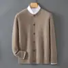 Cardigã grosso 100% lã pura para homens, gola redonda, trança, abotoado, top casual estilo old money.