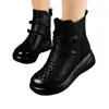 Botines Populares para Mujer, Botines de Cuero Suave con Punta Redonda, Botas de Algodón Cálidas de Terciopelo con Suela Suave para Otoño e Invierno, Estilo Étnico Retro