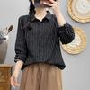 Camisa Clásica de Rayas con Cuello de Solapa y Manga Larga 2025 Primavera y Otoño Nueva Camisa Clásica de Rayas Artística Casual Versátil para Mujer