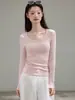 Camiseta Básica de Manga Larga con Cuello Redondo, Polar Fino Cepillado Versátil Eco-Silk de 260g para Mujer, Otoño e Invierno, Top de Hombro Normal