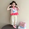 Conjunto de chaleco sin mangas de verano para niñas, color gatito, bloques de color, 2026, nuevo, elegante, de dibujos animados, holgado, dos piezas, atuendo moderno para niños