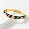Novo Bracelete de Flor de Cerejeira Esmaltado Estilo Chinês, Bracelete Aberto Esmaltado com Gotejamento Multicolorido, Joia Versátil Estilo Nacional, Atacado em Estoque